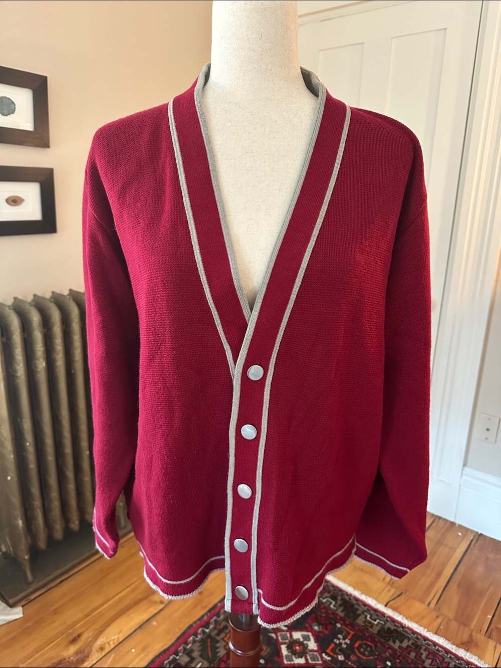 Vintage Puritan Burgundy Cardigan with Gray Trim